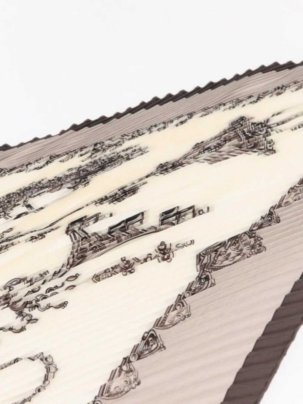 HERMES Pleated Scarf "PARURES DES SABLES" Silk Gray Auth - Picture 6 of 14